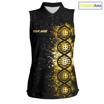 Gold Splatter Sleeveless Polo Pickleball Shirt Is In My Dna Custom Pickleball Tournament Team Uniform For Women NYN4117