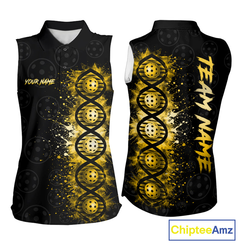 Gold Splatter Sleeveless Polo Pickleball Shirt Is In My Dna Custom Pickleball Tournament Team Uniform For Women NYN4117