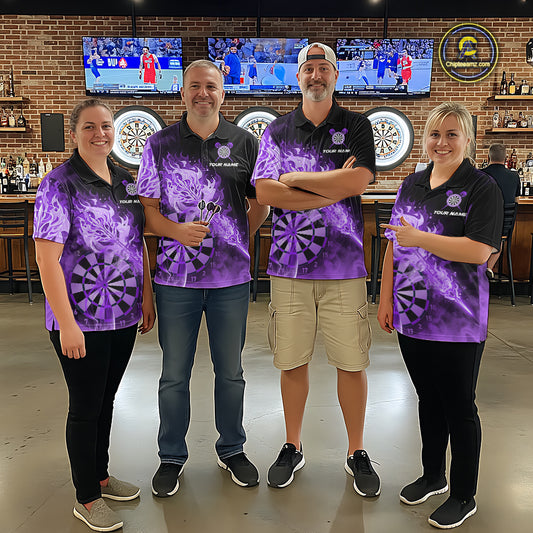 Custom Smoke Purple Fire Flaming Dart Arrow Women Darts Quarter-Zip League Shirts Dart Team Jerseys NYN2214
