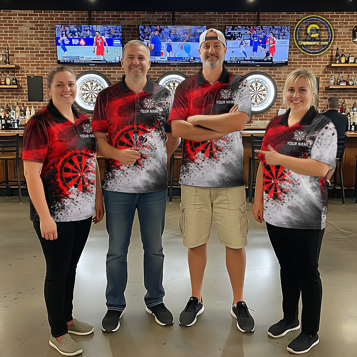 Custom Grey & Red Grunge Paint Dartboard Darts Polo Shirt For Women Outfit Dart Team Jerseys NYN2509