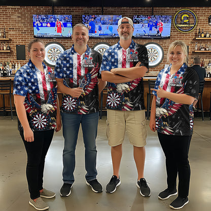 Smoking US Flag & Eagle Dartboard Men Darts Polo Shirt Custom Patriotic Dart Team Jerseys NYN2511