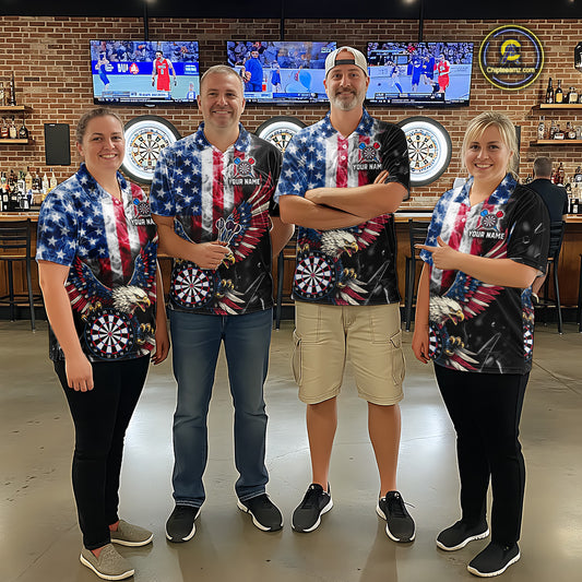 Smoking US Flag & Eagle Dartboard Women Darts Quarter-Zip Shirt Custom Patriotic Dart Team Jerseys NYN2511