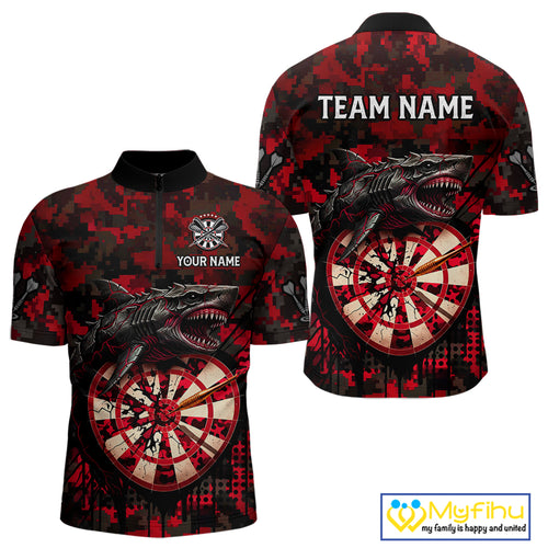 Custom Red Digital Camo Dartboard Horror Shark Darts Quarter-Zip Shirt For Men Dart Gifts NYN1965