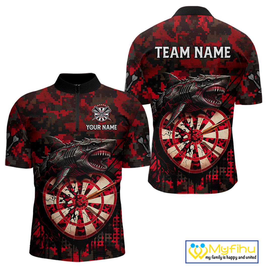 Custom Red Digital Camo Dartboard Horror Shark Darts Quarter-Zip Shirt For Men Dart Gifts NYN1965
