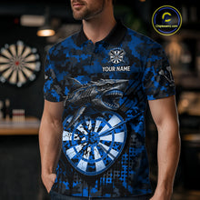 Load image into Gallery viewer, Custom Blue Digital Camo Dartboard Horror Shark Darts Polo Shirt For Men Dart Gifts NYN1966