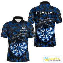 Load image into Gallery viewer, Custom Blue Digital Camo Dartboard Horror Shark Darts Polo Shirt For Men Dart Gifts NYN1966