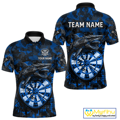 Custom Blue Digital Camo Dartboard Horror Shark Darts Polo Shirt For Men Dart Gifts NYN1966