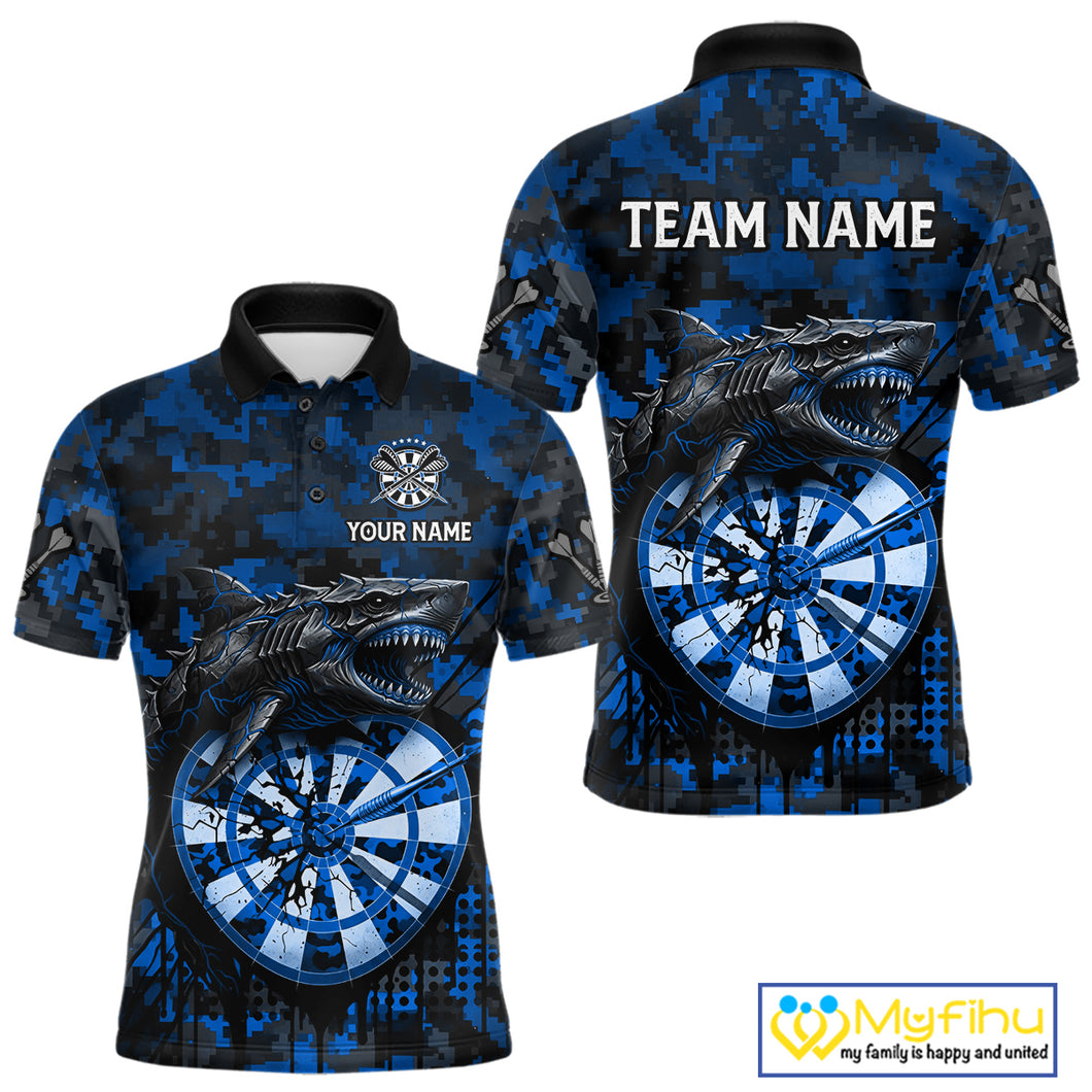 Custom Blue Digital Camo Dartboard Horror Shark Darts Polo Shirt For Men Dart Gifts NYN1966