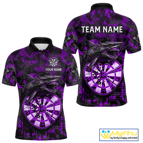 Custom Purple Digital Camo Dartboard Horror Shark Darts Polo Shirt For Men Dart Gifts NYN1967