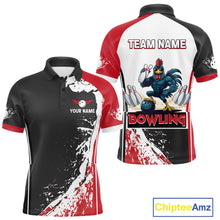 Load image into Gallery viewer, Personalized Funny Rooster Bowling Polo &amp; 1/4-Zip Shirts For Men Splatter Bowling Team Jersey NYN2725