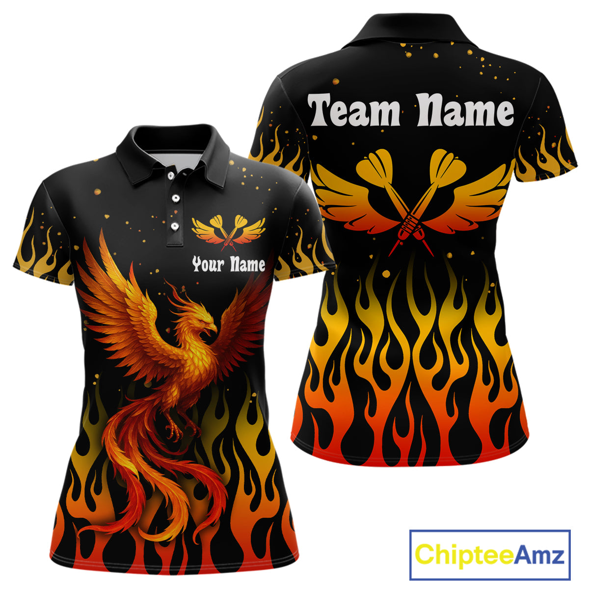 Men’s Darts Team Shirt - Rust Phoenix And Flame Pattern | Custom Name Option NYN0304