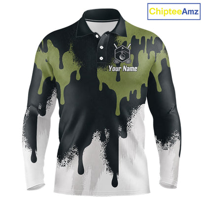 White, Green And Gray Dripping Golf Polo Shirts For Men Personalized Team Name Golf Clothes NYN3251