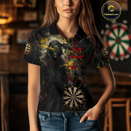 Custom Red Yellow Splatter Grim Reaper Men Darts Polo Shirt Cracked Dart Jerseys NYN1980