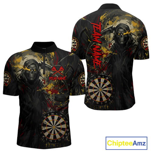 Custom Red Yellow Splatter Grim Reaper Men Darts Polo Shirt Cracked Dart Jerseys NYN1980