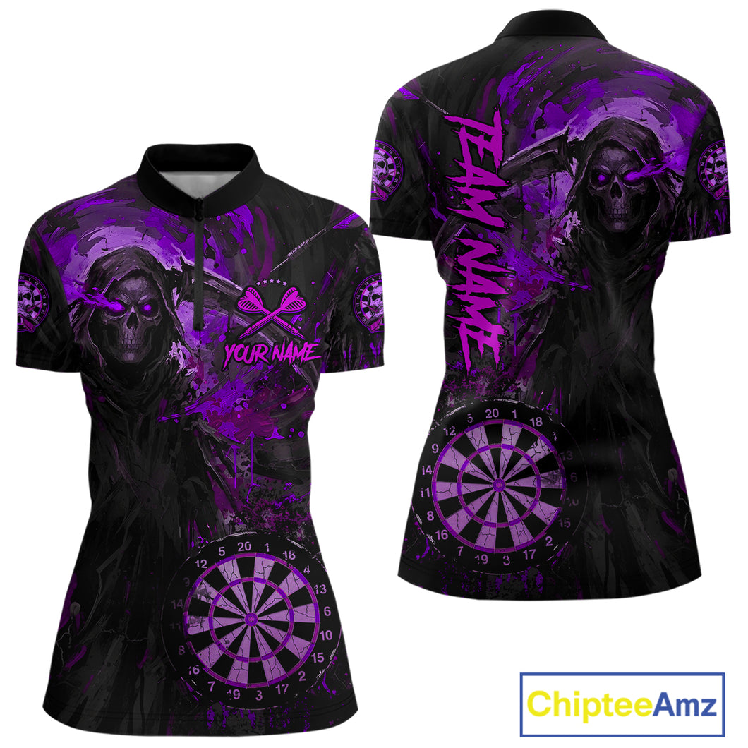 Custom Black Purple Splatter Grim Reaper Men Darts Polo Shirt Cracked Dart Jerseys NYN1981