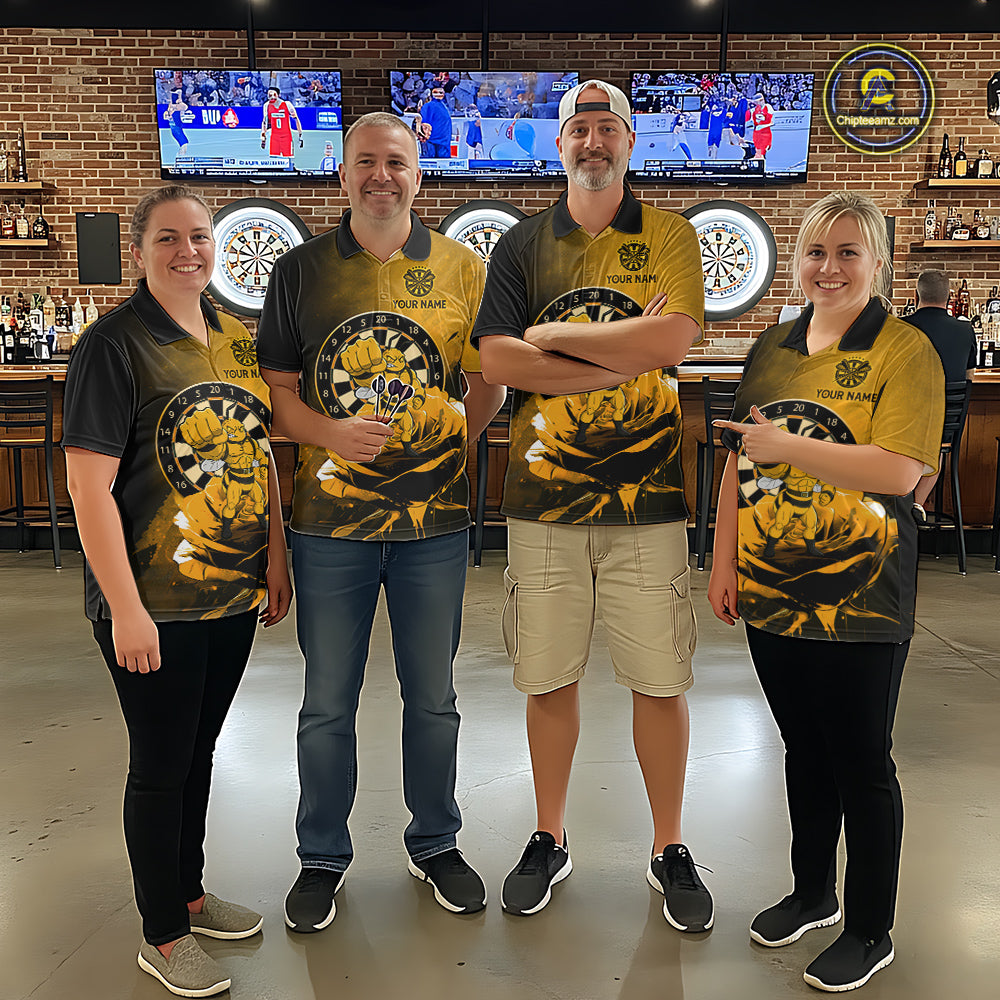 Custom Rose & Bee Grunge Dartboard Grunge Darts Polo Shirts For Quarter-Zip Funny Dart Jerseys NYN2221