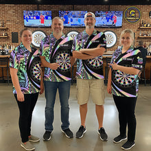 Load image into Gallery viewer, Black &amp; Holographic Rainbow Tribal Dartboard Darts Quarter-Zip Shirt For Women Custom Dart Team Jerseys NYN2522
