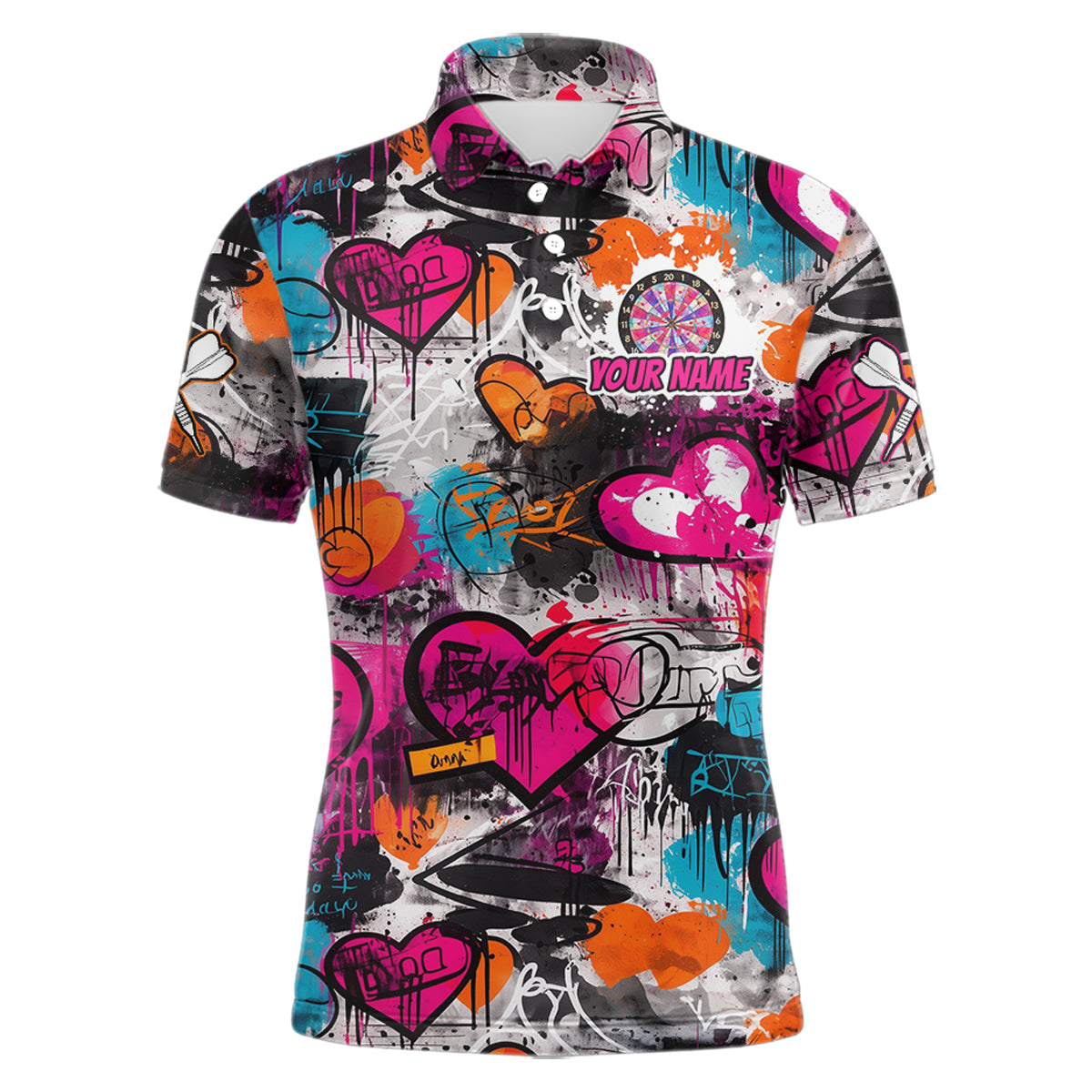 Colorful Heart Graffiti Dartboard Men Darts Polo Shirt Custom Couple Dart Valentine Jerseys NYN2528