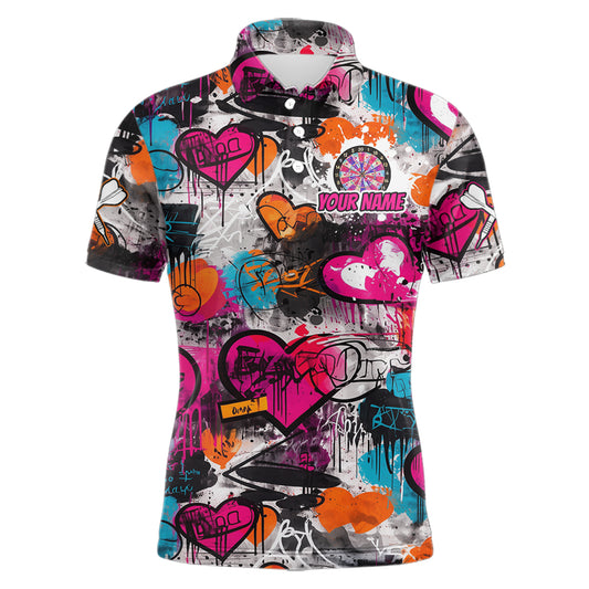 Colorful Heart Graffiti Dartboard Men Darts Polo Shirt Custom Couple Dart Valentine Jerseys NYN2528