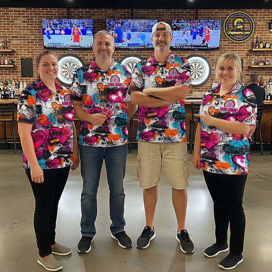 Colorful Heart Graffiti Dartboard Women Darts Quarter-Zip Shirt Custom Couple Dart Valentine Jerseys NYN2528