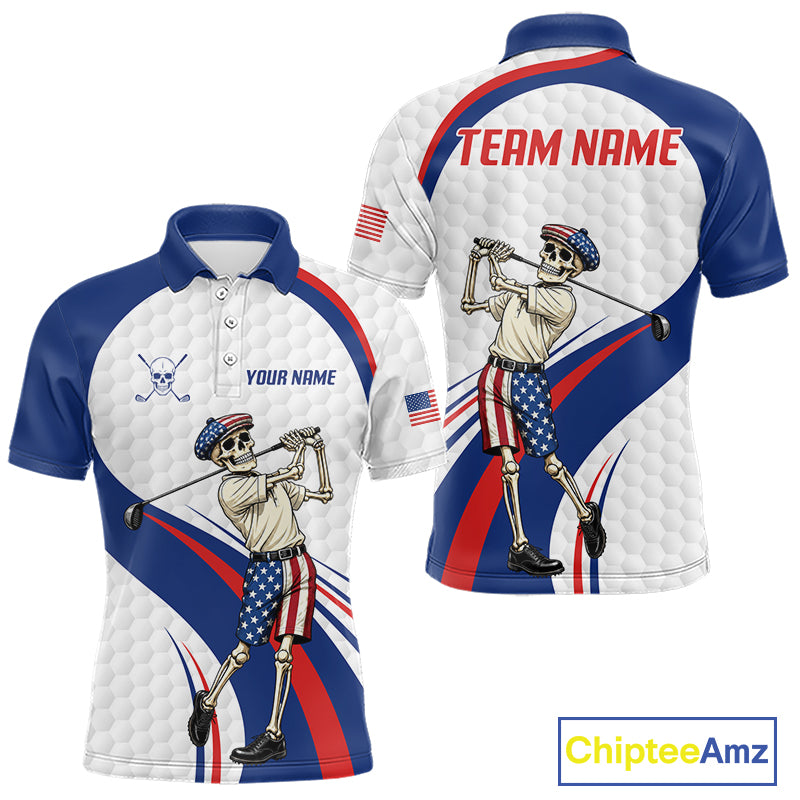 American Flag Golf Polo Shirts For Men Custom Skeleton Golfer Patriot Golf Team Clothing NYN3264