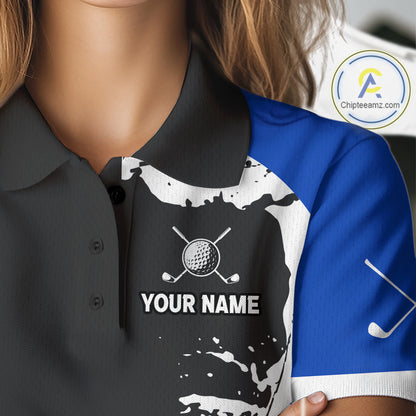 Women's model wearing Funny Rooster Golf Polo Shirt, farmhouse golf apparel, rooster mascot golf fashion, personalized golf clothing, country lifestyle sportswear, custom golf outfit.