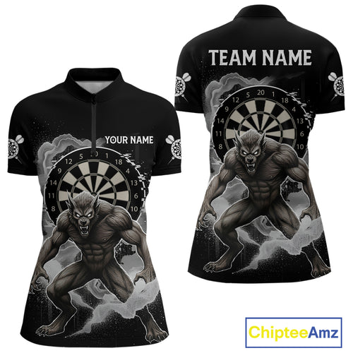 Grey Smokes Horror Wolf Grunge Dartboard Custom Darts Quarter-Zip  Shirt For Women Dart Gifts NYN1997