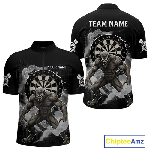 Grey Smokes Horror Wolf Grunge Dartboard Custom Darts Quarter-Zip Shirt For Men Dart Gifts NYN1997