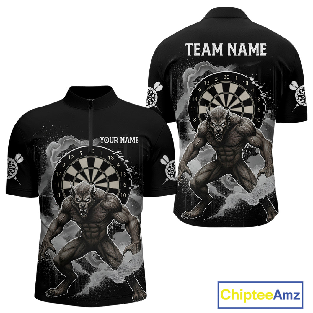 Grey Smokes Horror Wolf Grunge Dartboard Custom Darts Quarter-Zip Shirt For Men Dart Gifts NYN1997