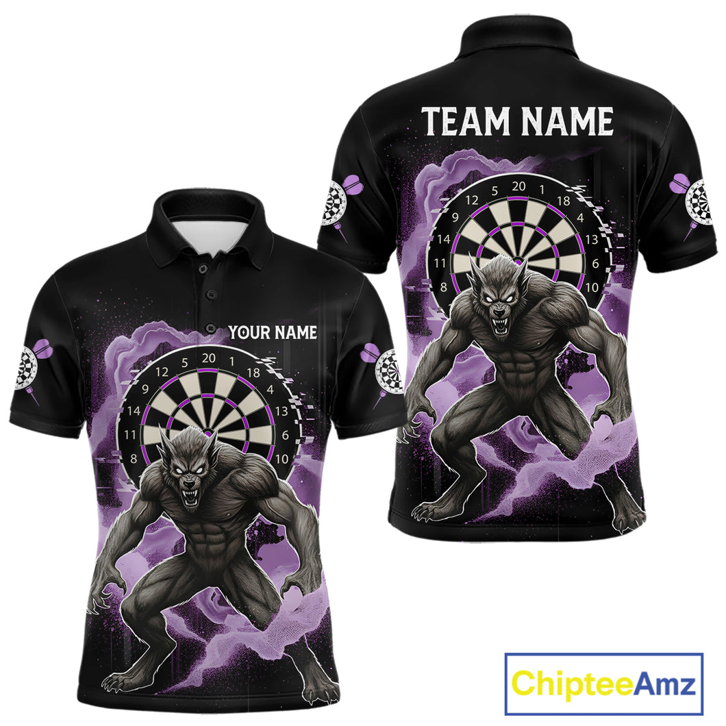 Purple Smokes Horror Wolf Grunge Dartboard Custom Darts Polo Shirt For Men Dart Gifts NYN1998