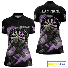 Load image into Gallery viewer, Purple Smokes Horror Wolf Grunge Dartboard Custom Darts Quarter-Zip Shirt For Women Dart Gifts NYN1998