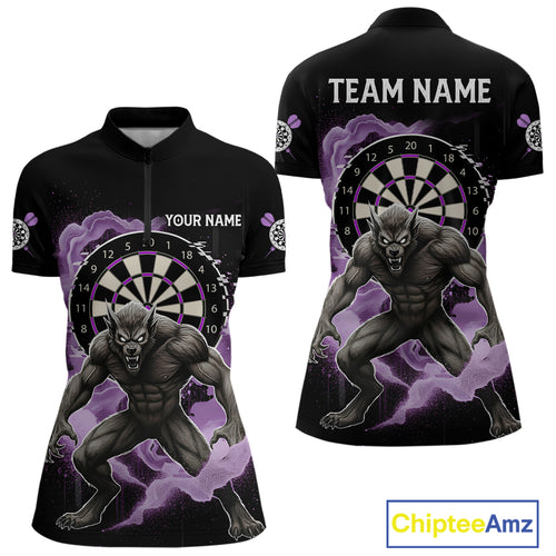 Purple Smokes Horror Wolf Grunge Dartboard Custom Darts Quarter-Zip Shirt For Women Dart Gifts NYN1998