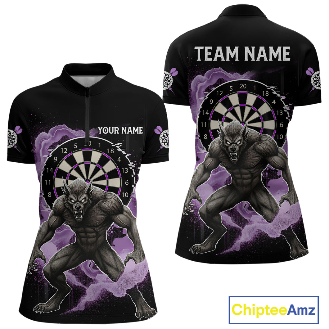 Purple Smokes Horror Wolf Grunge Dartboard Custom Darts Quarter-Zip Shirt For Women Dart Gifts NYN1998