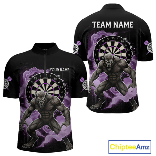 Purple Smokes Horror Wolf Grunge Dartboard Custom Darts Quarter-Zip Shirt For Men Dart Gifts NYN1998