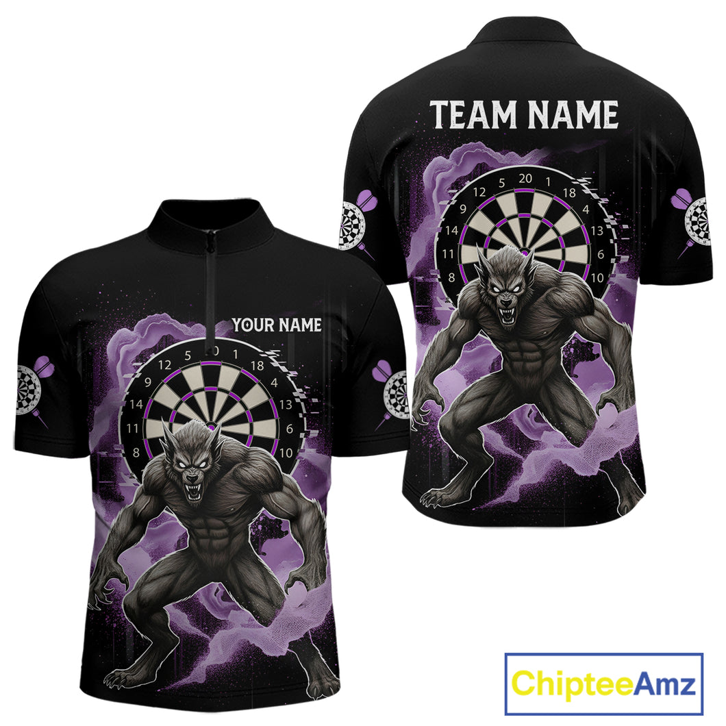 Purple Smokes Horror Wolf Grunge Dartboard Custom Darts Quarter-Zip Shirt For Men Dart Gifts NYN1998