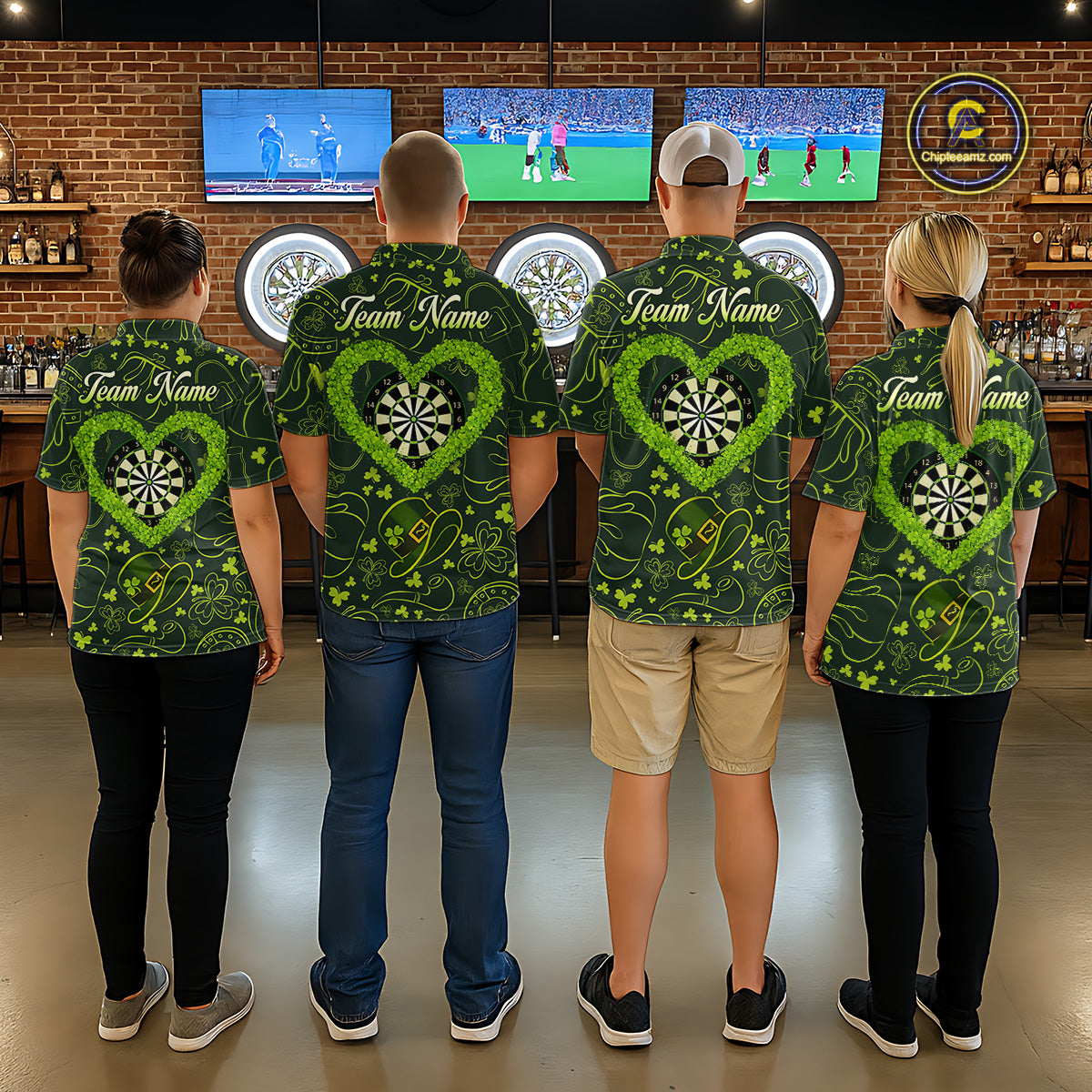 Heart Shamrock Dartboard St Patrick's Day Women Darts Quarter-Zip Shirt Custom Darts Couple Jersey NYN2530