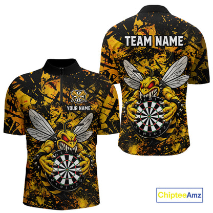 Yellow Black Grunge Bee Darts Shirt Custom Name Darts Shirts For Men Funny Darts Team Jerseys NYN2898