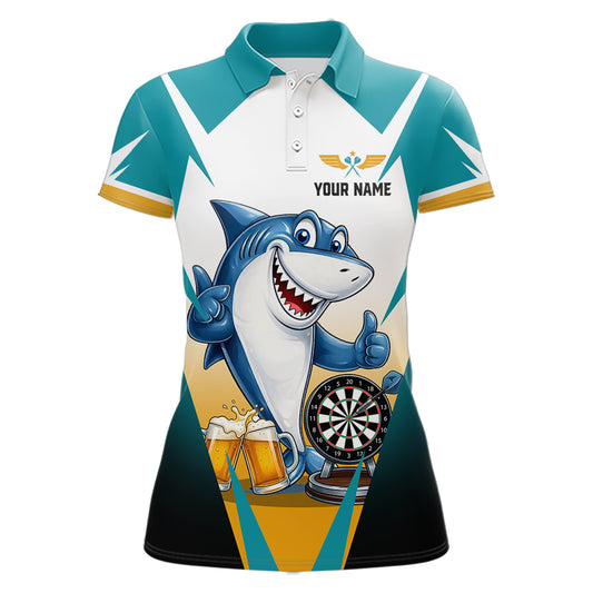 Custom Funny Shark And Cheer Beers Darts Polo & 1/4-Zip For Women Colorful Outfit Dart Team Attire NYN2904