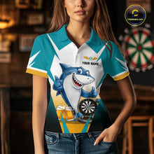 Load image into Gallery viewer, Custom Funny Shark And Cheer Beers Darts Polo &amp; 1/4-Zip For Women Colorful Outfit Dart Team Attire NYN2904