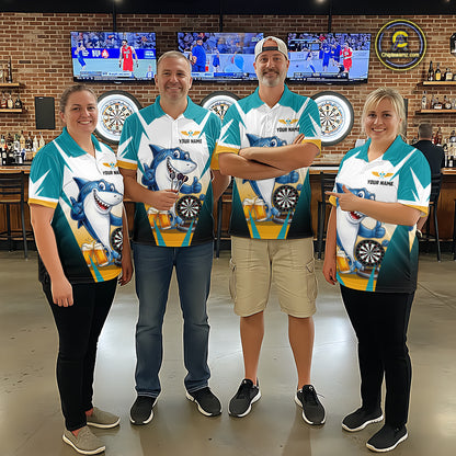 Custom Funny Shark And Cheer Beers Darts Polo & 1/4-Zip For Women Colorful Outfit Dart Team Attire NYN2904