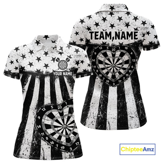 Black White Heart Broken Dartboard Women Darts Valentine Shirt Custom Dart Polo Couple Gifts NYN2543