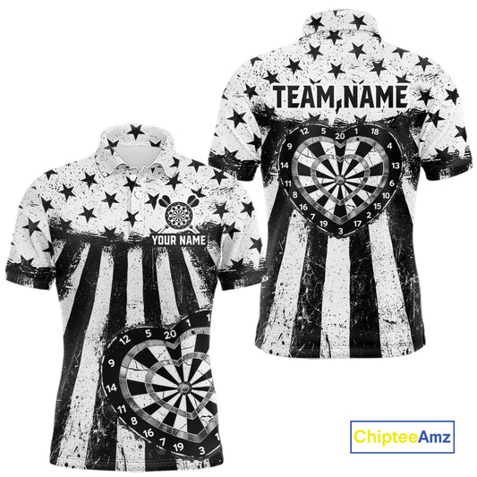 Black White Heart Broken Dartboard Men Darts Valentine Shirt Custom Dart Polo Couple Gifts NYN2543
