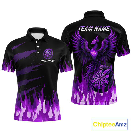 Men's Custom Darts Team Shirt With Purple Phoenix Dartboard And Flame Pattern NYN0341