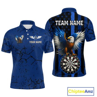 US Flag Eagle Dartboard Grunge Blue Darts Shirt For Men - Custom Name & Team Jersey NYN0609
