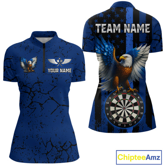 US Flag Eagle Dartboard Grunge Blue Darts Shirt For Women - Custom Name & Team Jersey NYN0609