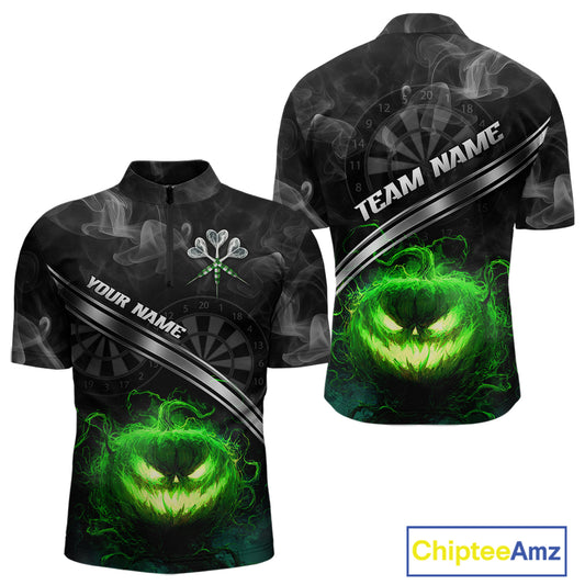 Halloween Men Darts Shirt Personalized Green Pumpkin Dartboard, Halloween Dart Jerseys NYN1164