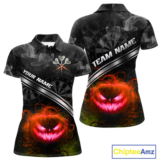 Halloween Women Darts Shirt Personalized Red Pumpkin Dartboard, Halloween Dart Jerseys NYN1165
