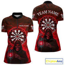 Load image into Gallery viewer, Red Neon Grim Reaper Lightning Skull Darts League Shirt Custom Skull Women 1/4-Zip Darts Jersey NYN2037