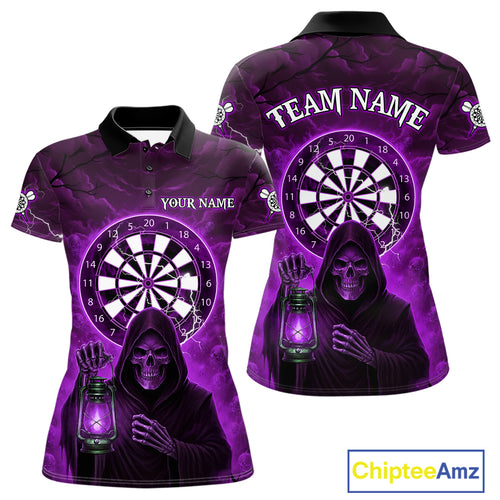 Purple Neon Grim Reaper Lightning Skull Darts League Shirt Custom Skull Women Darts Jersey NYN2038