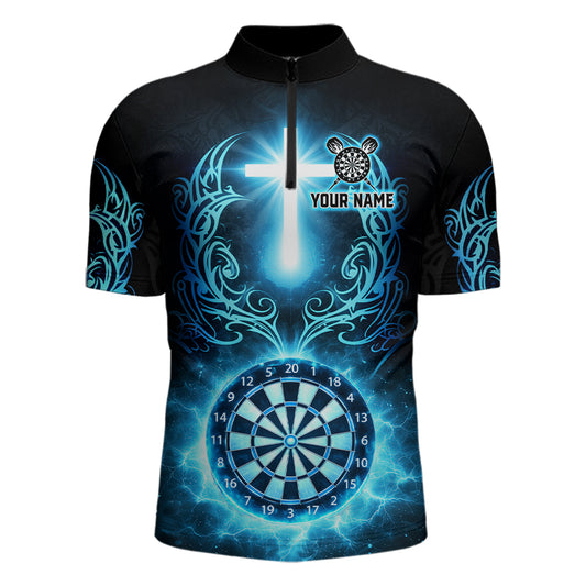 Thunder Blue Dartboard Cross Men Darts Team Shirt Personalized Tribal Dart Quarter-Zip Jerseys NYN2555